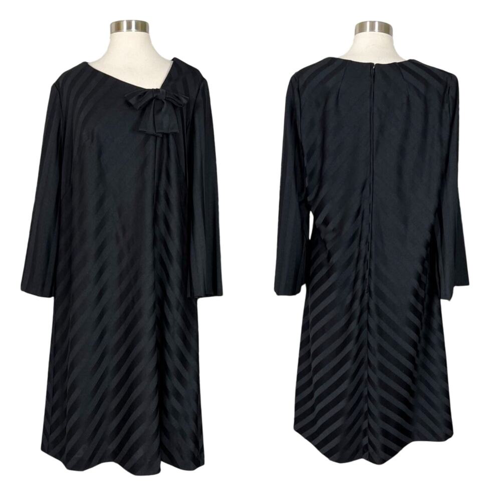 Lane Bryant | 60s Vintage First Lady Black Striped Bow Plus Size Shift Dress 14